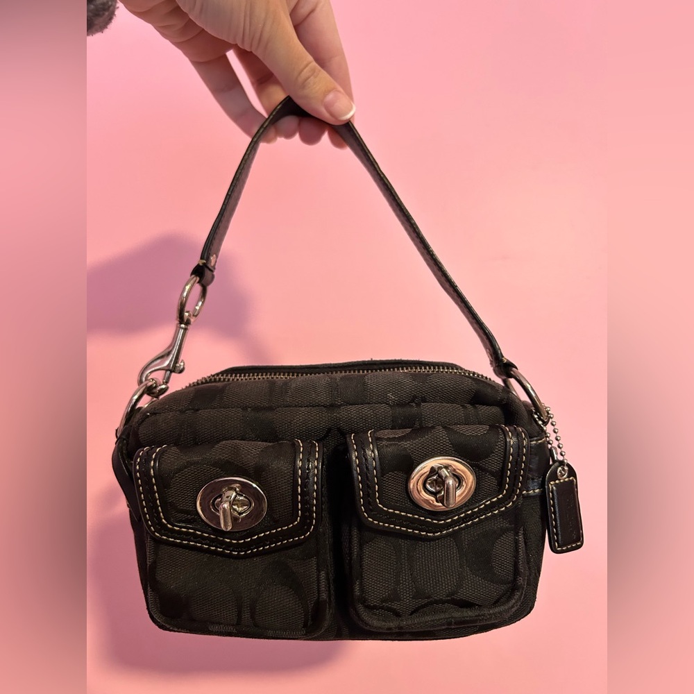 RARE Y2K Coach Black Mini Hampton Turnlock Signature Monogram Purse